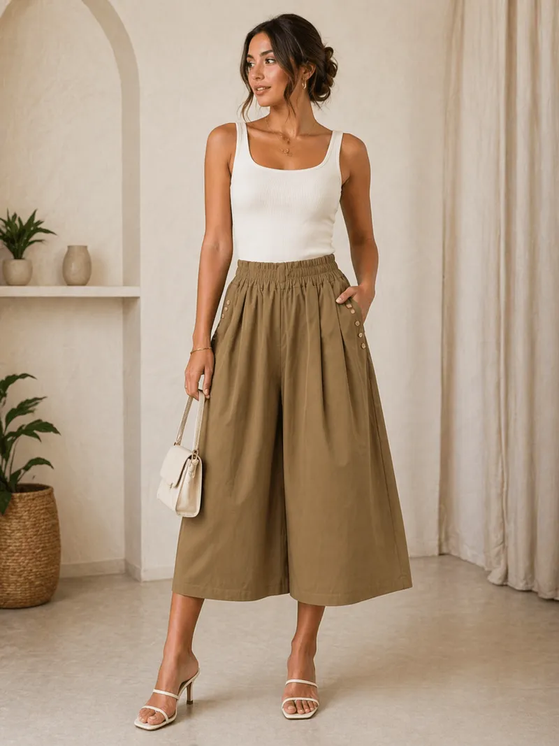 Side Button Capri Pant