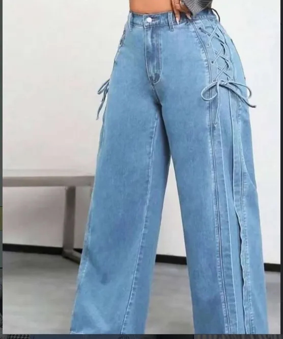 Lace-up wide-leg jeans